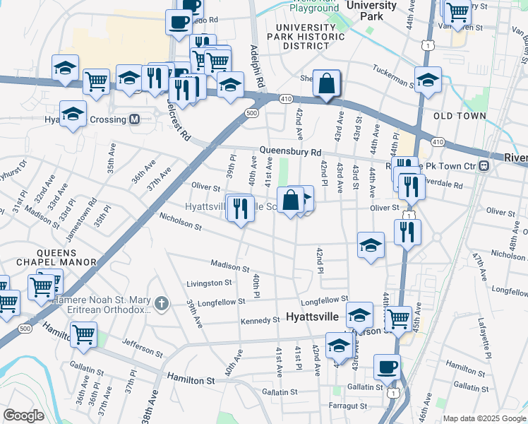 map of restaurants, bars, coffee shops, grocery stores, and more near 101 Independence Avenue Southeast in Washington