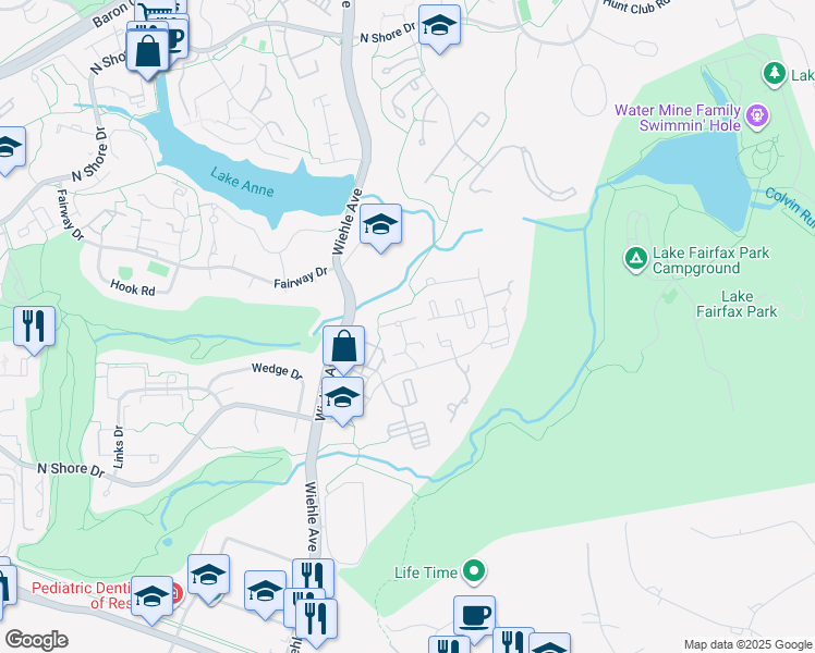 map of restaurants, bars, coffee shops, grocery stores, and more near 1633 Valencia Way in Reston