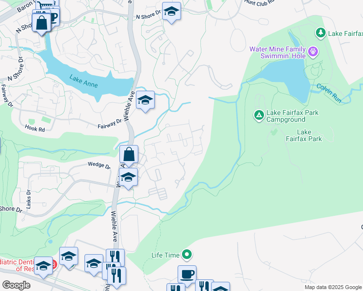 map of restaurants, bars, coffee shops, grocery stores, and more near 1539 Scandia Circle in Reston