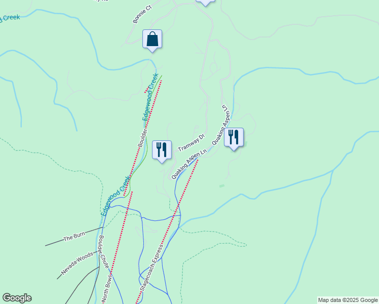 map of restaurants, bars, coffee shops, grocery stores, and more near 420 Quaking Aspen Lane in Stateline