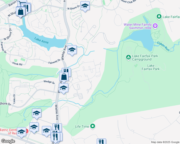 map of restaurants, bars, coffee shops, grocery stores, and more near 1539 Scandia Circle in Reston