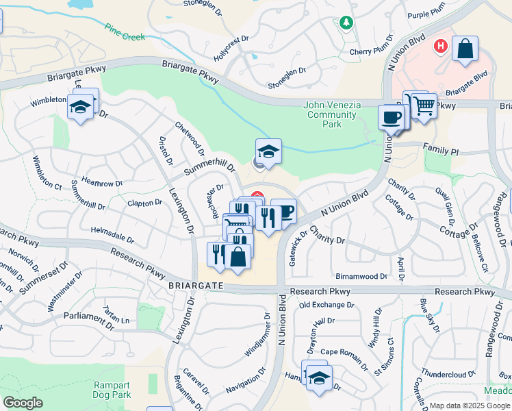 map of restaurants, bars, coffee shops, grocery stores, and more near 8890 North Union Boulevard in Colorado Springs