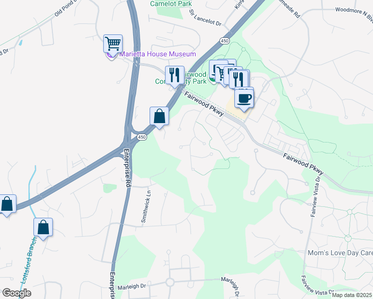 map of restaurants, bars, coffee shops, grocery stores, and more near 12305 Thomas Prospect Drive in Bowie