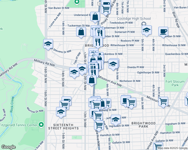 map of restaurants, bars, coffee shops, grocery stores, and more near 5830 U.S. 29 in Washington
