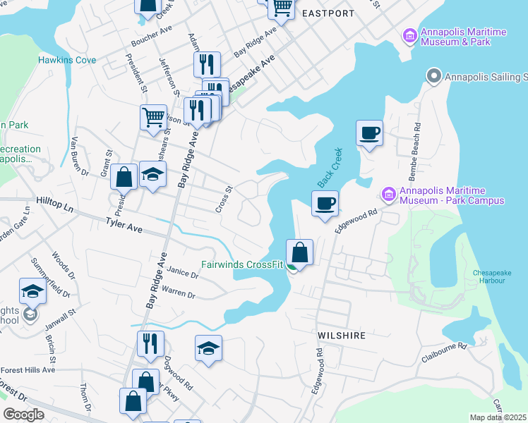 map of restaurants, bars, coffee shops, grocery stores, and more near 756e Fairview Avenue in Annapolis