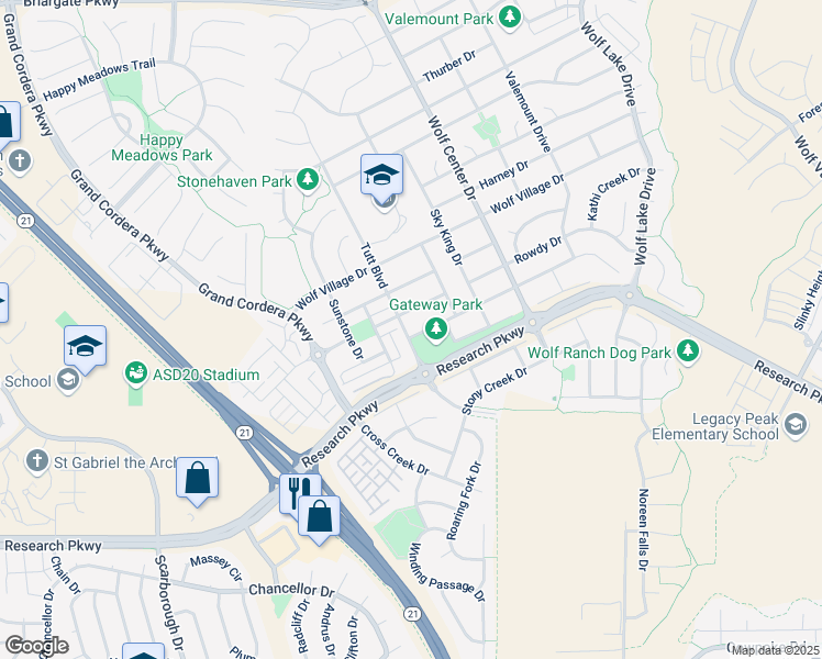 map of restaurants, bars, coffee shops, grocery stores, and more near 5704 Brave Eagle Drive in Colorado Springs