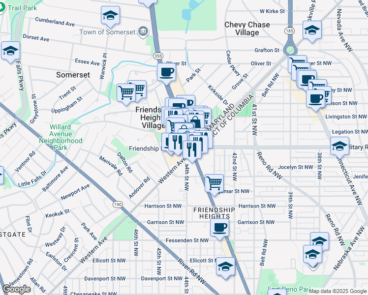 map of restaurants, bars, coffee shops, grocery stores, and more near 5404 Wisconsin Avenue in Chevy Chase