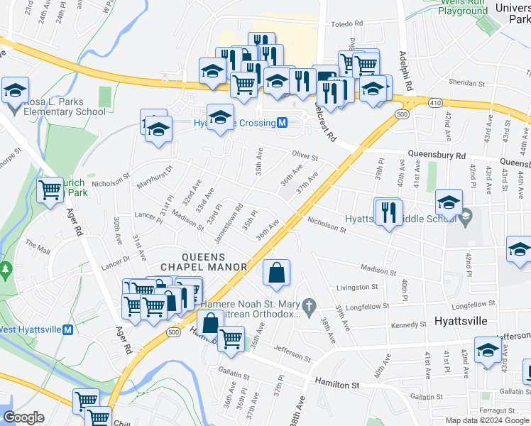 map of restaurants, bars, coffee shops, grocery stores, and more near 101 Independence Avenue Southeast in Washington
