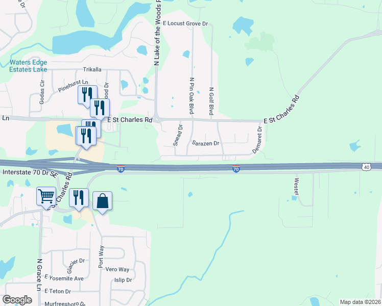 map of restaurants, bars, coffee shops, grocery stores, and more near 745 Demaret Drive in Columbia