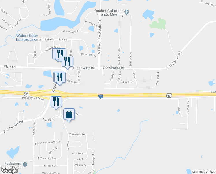 map of restaurants, bars, coffee shops, grocery stores, and more near 765 Demaret Drive in Columbia
