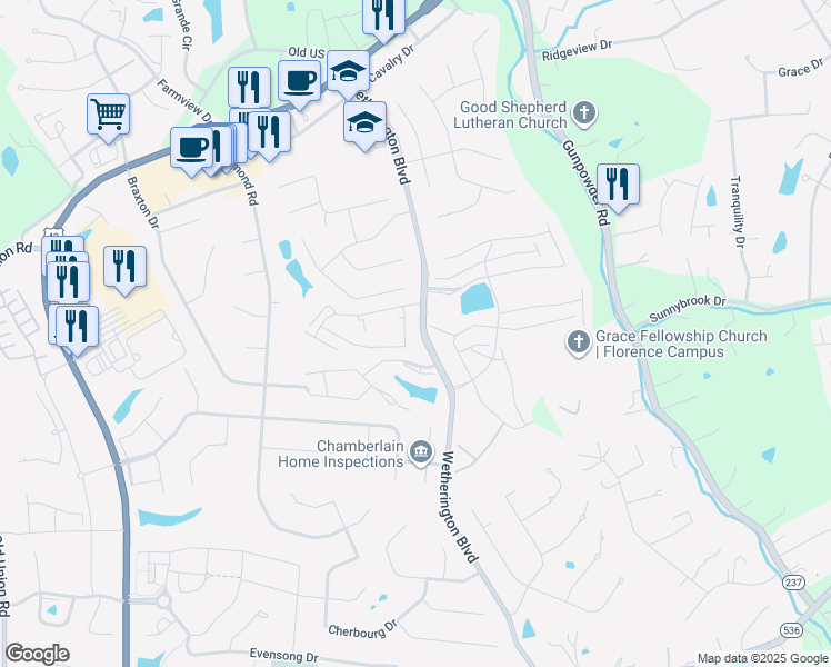 map of restaurants, bars, coffee shops, grocery stores, and more near 1788 Hamilton Court in Florence