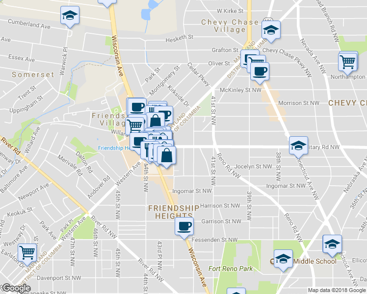 map of restaurants, bars, coffee shops, grocery stores, and more near Military Road Northwest & 42nd Place Northwest in Washington