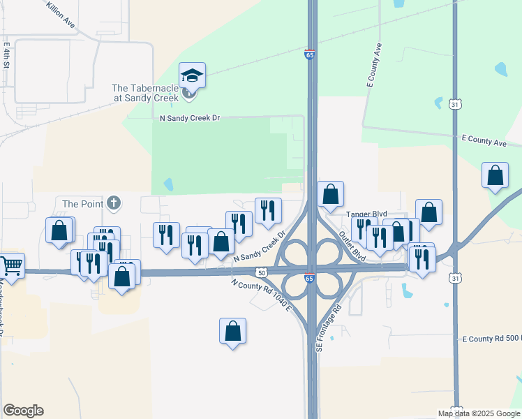 map of restaurants, bars, coffee shops, grocery stores, and more near 2288 Nicholas Court in Seymour