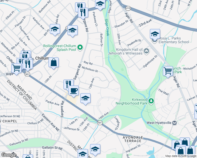 map of restaurants, bars, coffee shops, grocery stores, and more near 5923 15th Avenue in Hyattsville