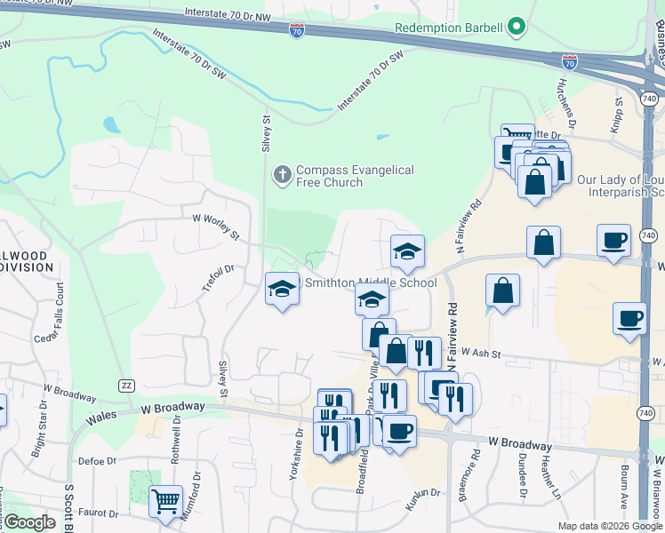 map of restaurants, bars, coffee shops, grocery stores, and more near 305 Vieux Carre Court in Columbia