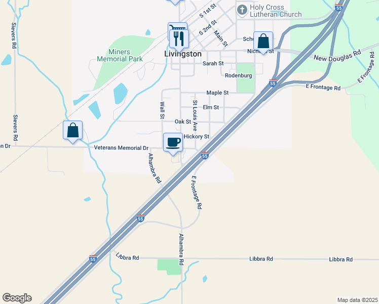 map of restaurants, bars, coffee shops, grocery stores, and more near 902 U South Highway in New Douglas