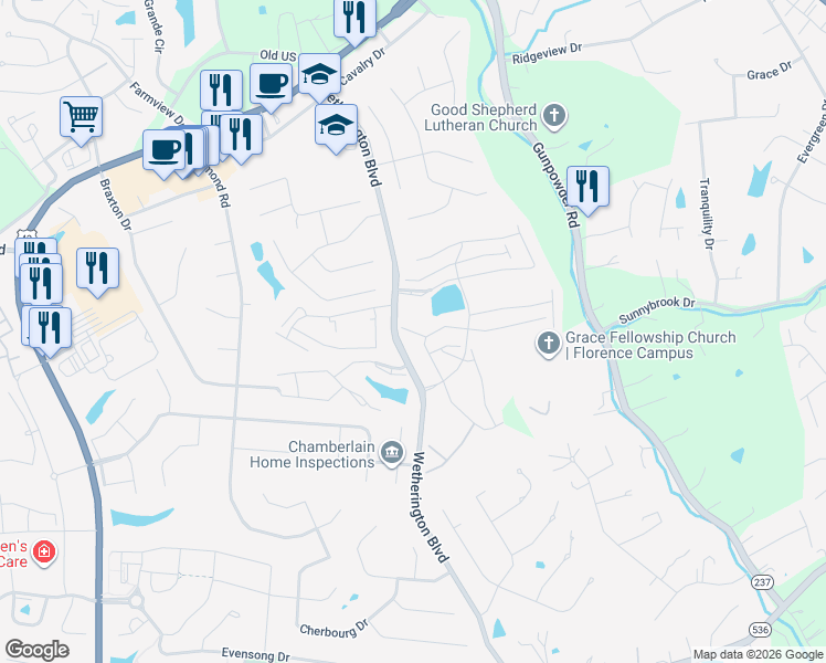map of restaurants, bars, coffee shops, grocery stores, and more near 1788 Hamilton Court in Florence