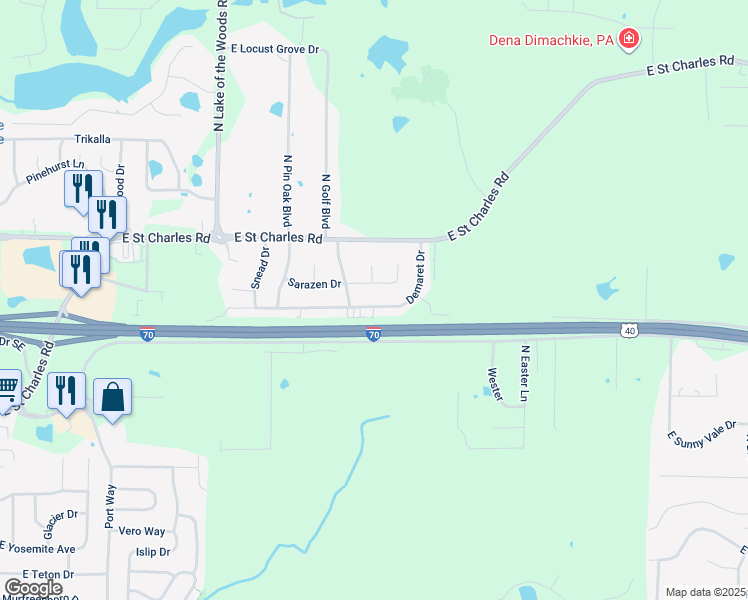 map of restaurants, bars, coffee shops, grocery stores, and more near 725 Demaret Drive in Columbia