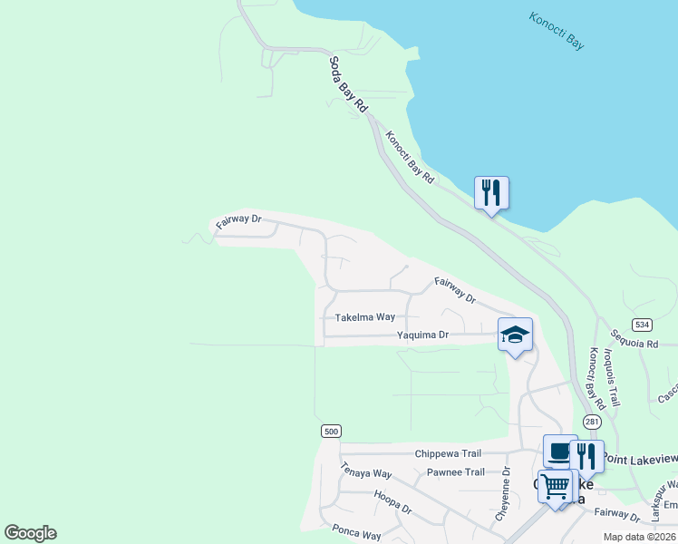 map of restaurants, bars, coffee shops, grocery stores, and more near 9035 Salinan Way in Kelseyville
