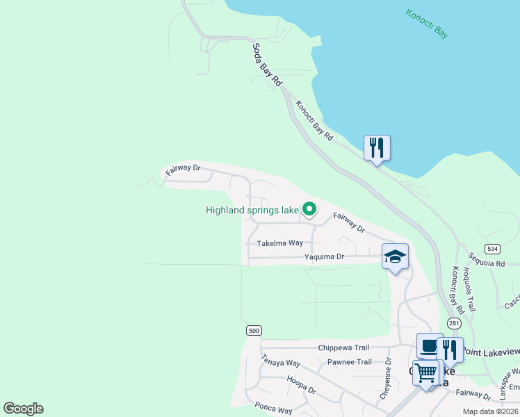 map of restaurants, bars, coffee shops, grocery stores, and more near 9047 Salinan Way in Kelseyville