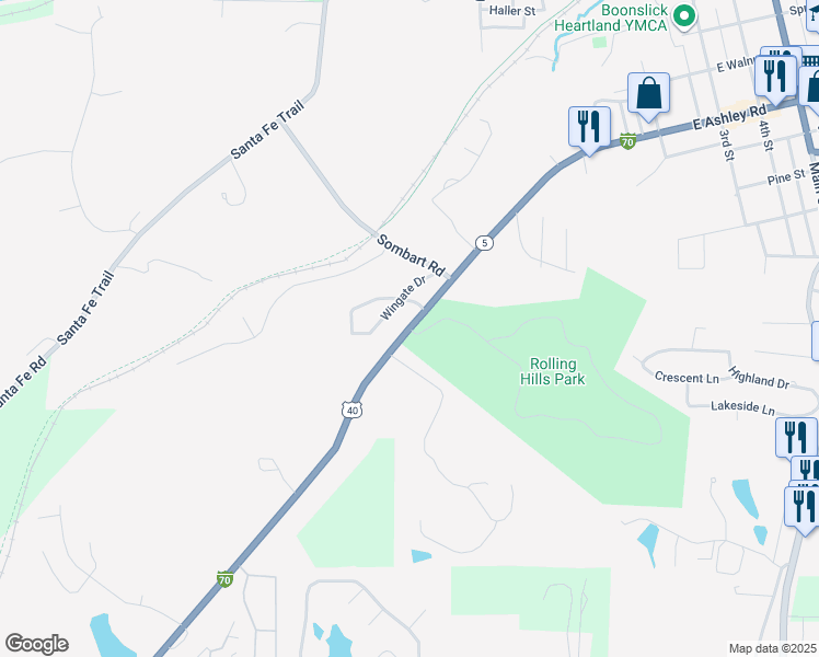 map of restaurants, bars, coffee shops, grocery stores, and more near 950 West Ashley Road in Boonville