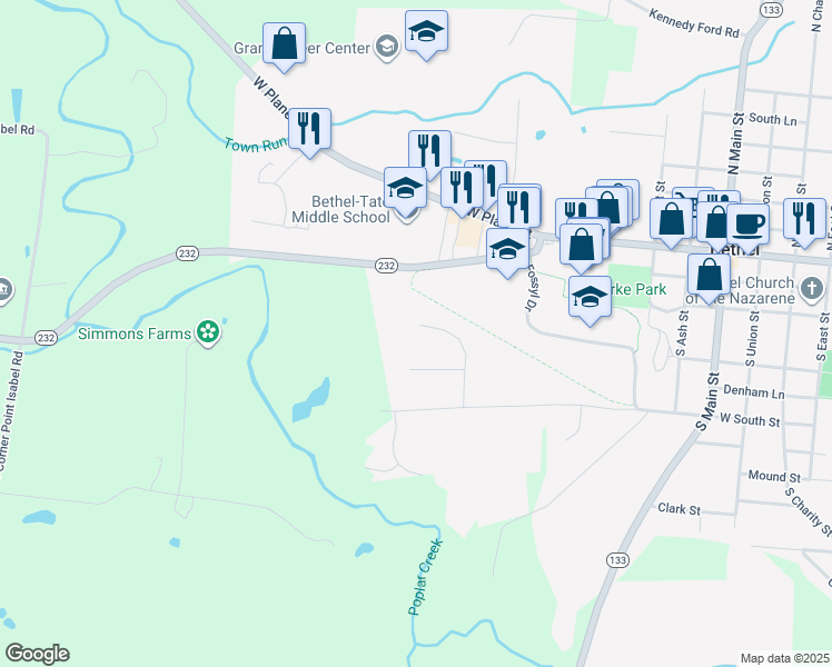 map of restaurants, bars, coffee shops, grocery stores, and more near 303 Faith Way in Bethel