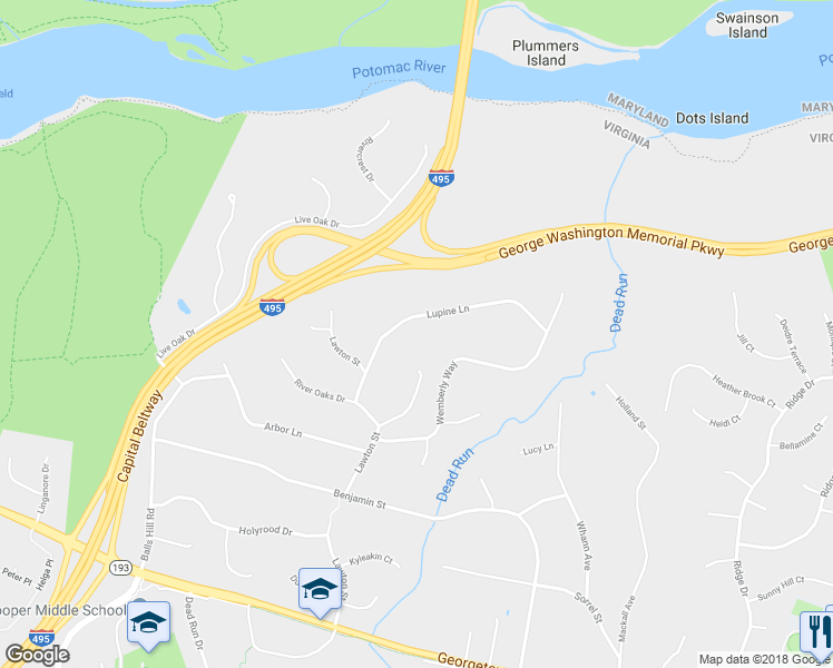 map of restaurants, bars, coffee shops, grocery stores, and more near 6811 Lupine Ln in McLean