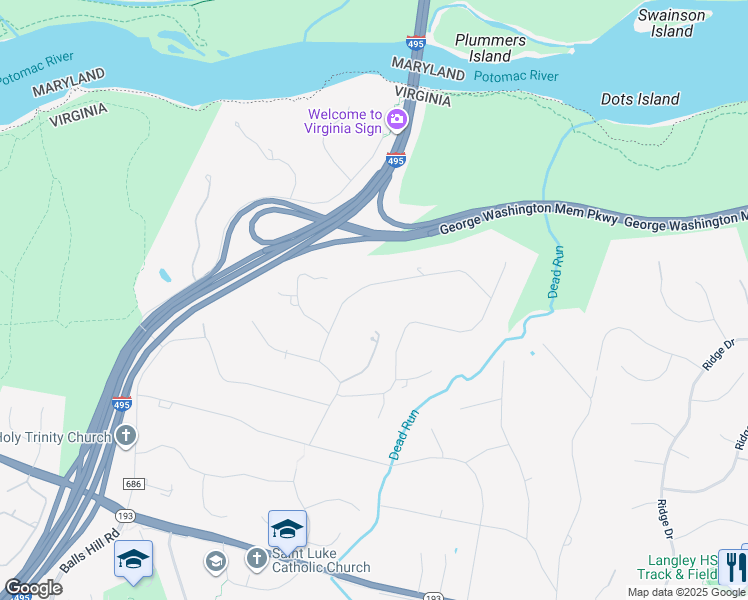 map of restaurants, bars, coffee shops, grocery stores, and more near 6811 Lupine Lane in McLean