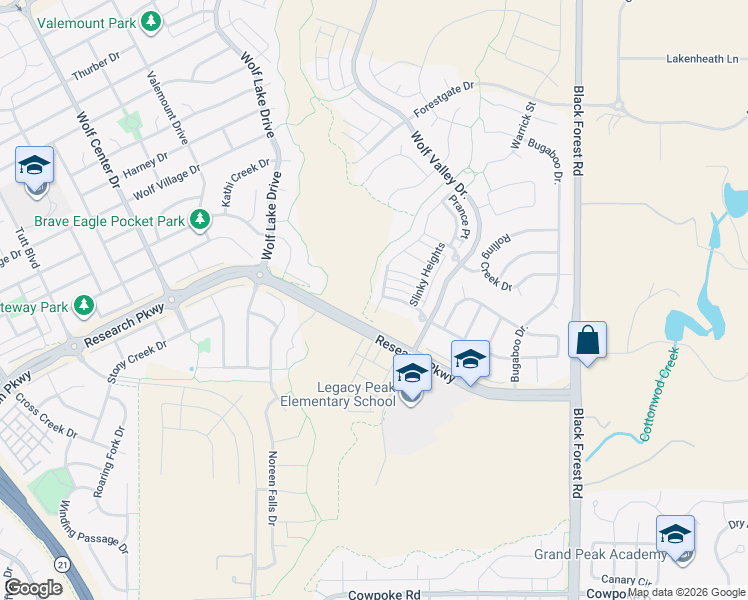 map of restaurants, bars, coffee shops, grocery stores, and more near 8788 Hoopla Way in Colorado Springs