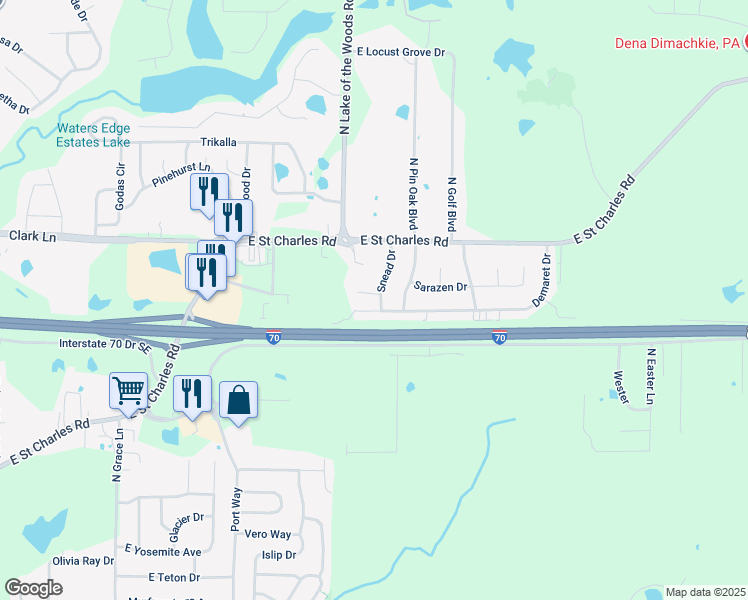 map of restaurants, bars, coffee shops, grocery stores, and more near 765 Demaret Drive in Columbia