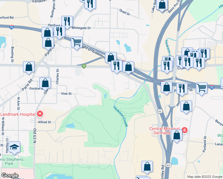 map of restaurants, bars, coffee shops, grocery stores, and more near 911 Eastland Circle in Columbia