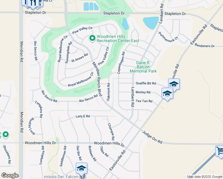 map of restaurants, bars, coffee shops, grocery stores, and more near 8917 Oakmont Road in Peyton