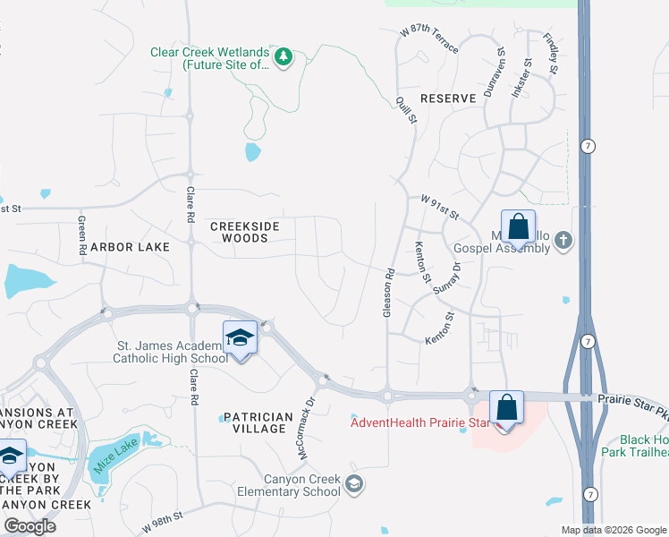 map of restaurants, bars, coffee shops, grocery stores, and more near 24165 West 92nd Street in Lenexa