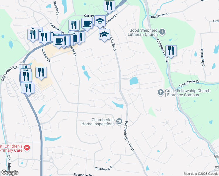 map of restaurants, bars, coffee shops, grocery stores, and more near 1155 Fairman Way in Florence