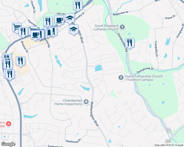 map of restaurants, bars, coffee shops, grocery stores, and more near 1788 Hamilton Court in Florence