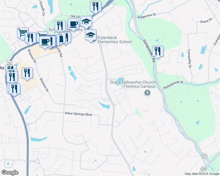 map of restaurants, bars, coffee shops, grocery stores, and more near 1788 Hamilton Court in Florence