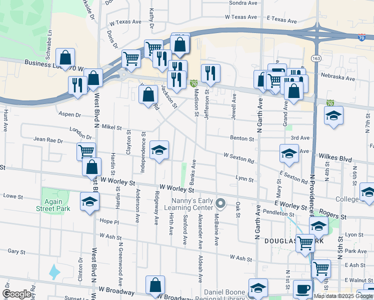 map of restaurants, bars, coffee shops, grocery stores, and more near 710 Cook Avenue in Columbia