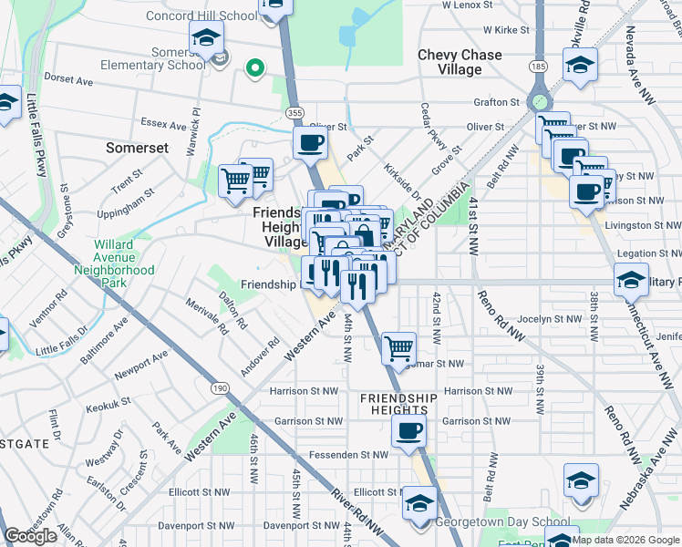map of restaurants, bars, coffee shops, grocery stores, and more near 5404 Wisconsin Avenue in Chevy Chase