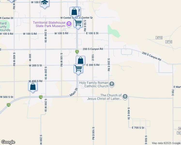 map of restaurants, bars, coffee shops, grocery stores, and more near 350 South 100 East Road in Fillmore