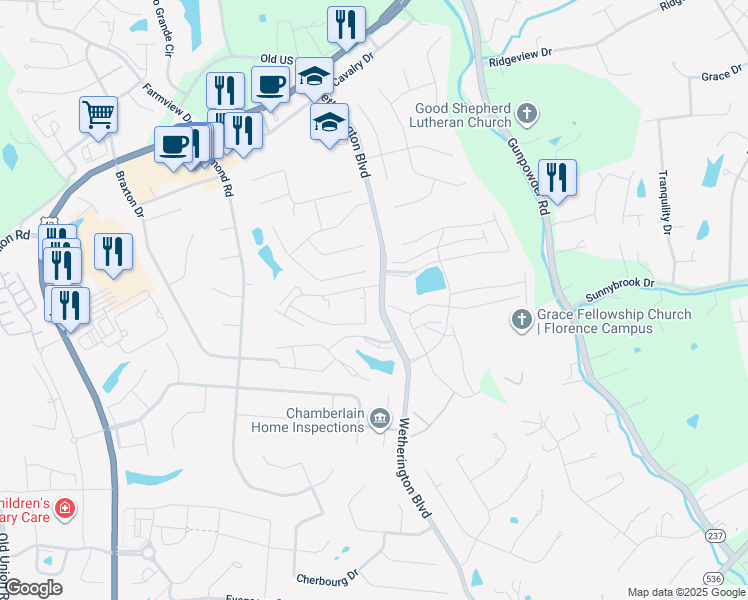 map of restaurants, bars, coffee shops, grocery stores, and more near 1788 Hamilton Court in Florence