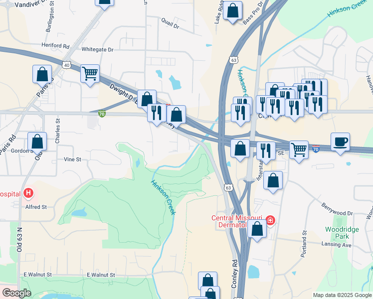 map of restaurants, bars, coffee shops, grocery stores, and more near 1007 Mehl Road in Columbia