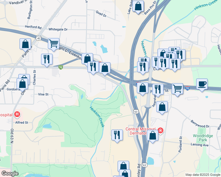 map of restaurants, bars, coffee shops, grocery stores, and more near 1007 Mehl Road in Columbia