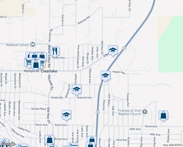 map of restaurants, bars, coffee shops, grocery stores, and more near 3522 Fillmore Avenue in Clearlake