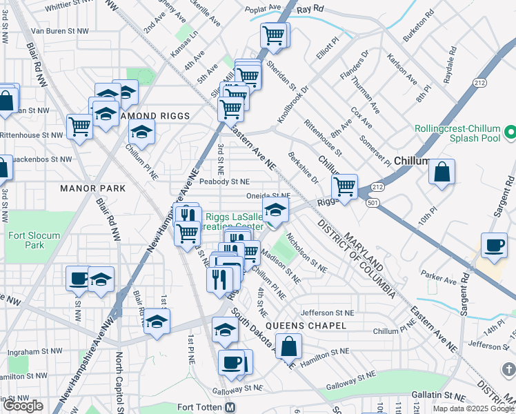 map of restaurants, bars, coffee shops, grocery stores, and more near 101 Independence Avenue Southeast in Washington