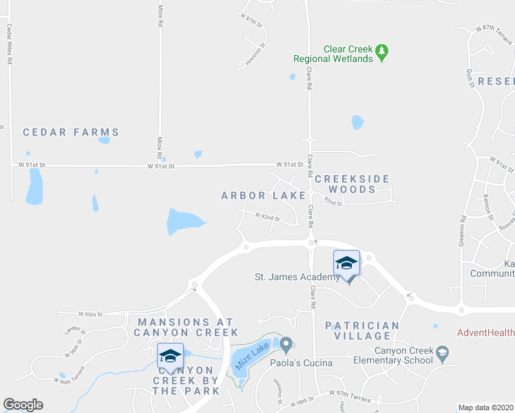 map of restaurants, bars, coffee shops, grocery stores, and more near 24922 West 92nd Street in Lenexa