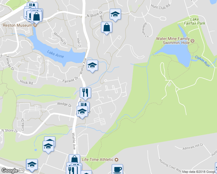 map of restaurants, bars, coffee shops, grocery stores, and more near 1526 Scandia Circle in Reston
