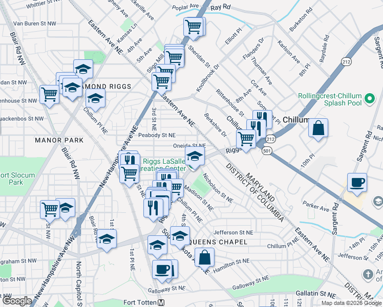map of restaurants, bars, coffee shops, grocery stores, and more near 101 Independence Avenue Southeast in Washington
