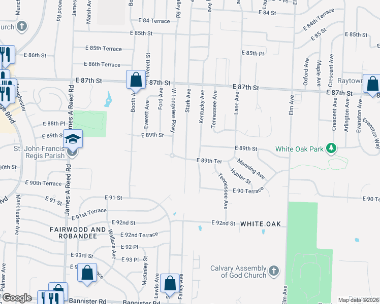map of restaurants, bars, coffee shops, grocery stores, and more near 8915 Stark Avenue in Kansas City