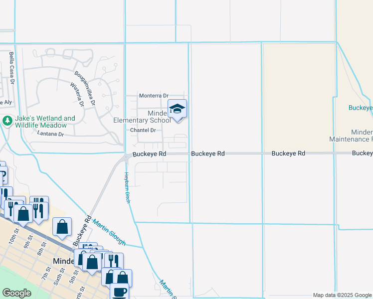 map of restaurants, bars, coffee shops, grocery stores, and more near 1192 Montevideo Circle in Minden