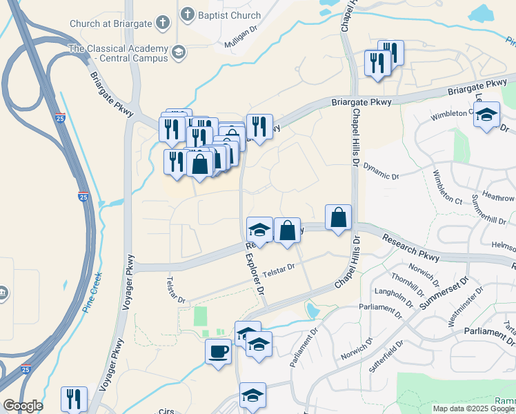 map of restaurants, bars, coffee shops, grocery stores, and more near in Colorado Springs